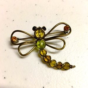 Lia Sophia Aspire Pin with Amber Colored Cut Crystals & Dragonfly Design